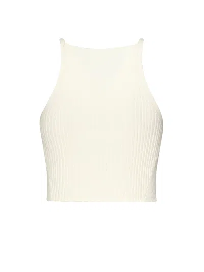 Courrèges Ribbed Knit Top In White