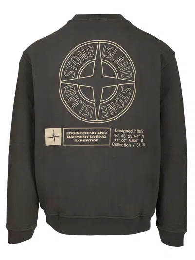 Stone Island Cotton Fleece Oversized Fit Sweatshirt With Industrial Four Print In Gray