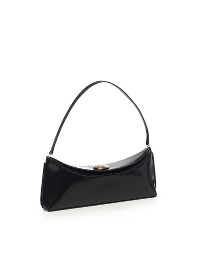 Jacquemus Le Calisso Black Shoulder Bag With Engraved Snap Button In Leather In Black