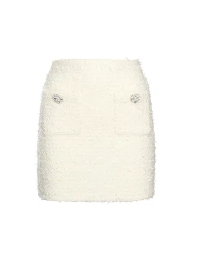 Self-portrait Midi Skirt With Decorative Buttons And Pockets In White