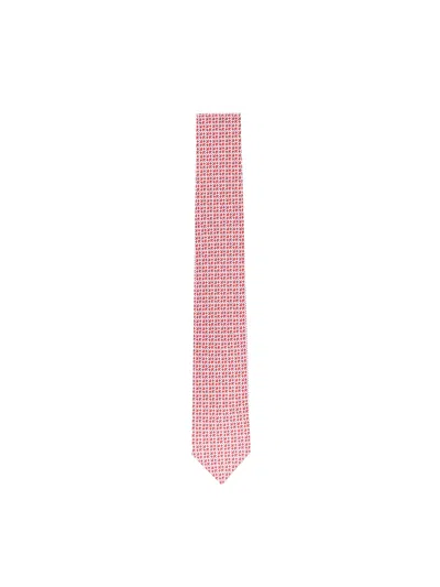 Ferragamo Gancini Print Silk Tie In Pink