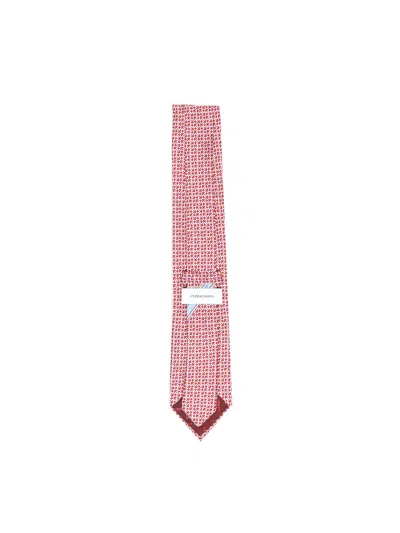 Ferragamo Gancini Print Silk Tie In Pink