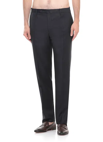 Incotex Flat-front Cotton Trousers In Blue