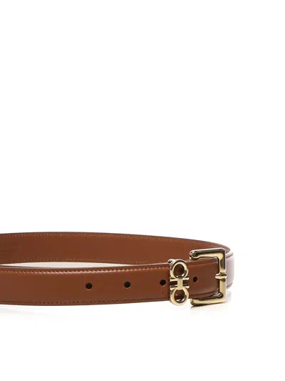 Ferragamo Fixed Belt With Double Hooks In Brown