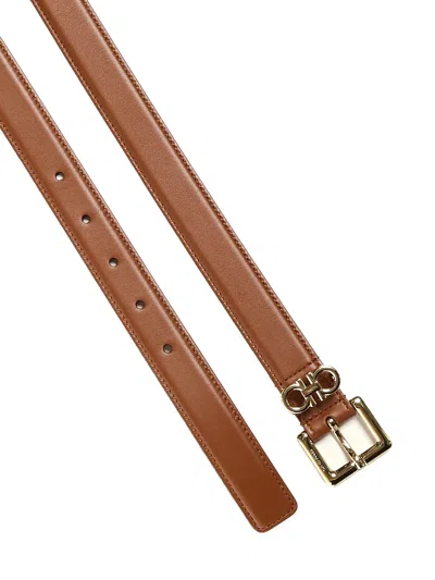 Ferragamo Fixed Belt With Double Hooks In Brown