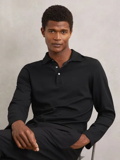 Reiss Tivolli Long Sleeved Textured Polo In Black