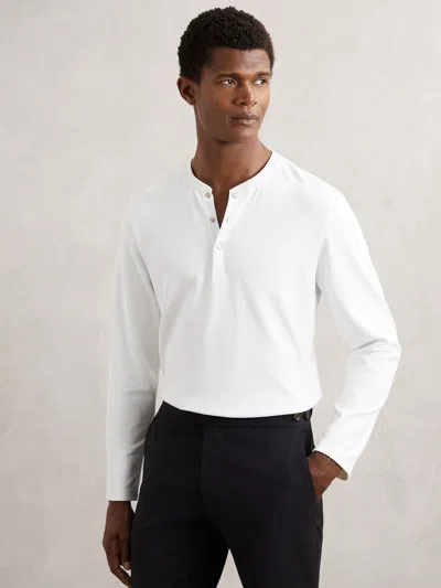 Reiss Carmello Long Sleeved Texture Grandad Polo In White