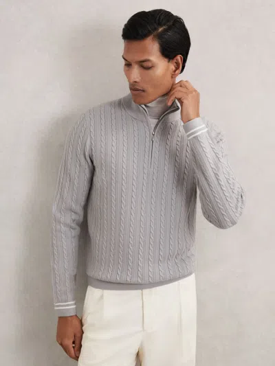 Reiss Mens Tuscano Half-zip Cable-knit Jumper Airforce Blue In Gray