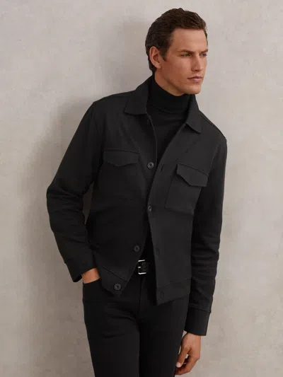 Reiss Finley Twill Button Front Overshirt In Black