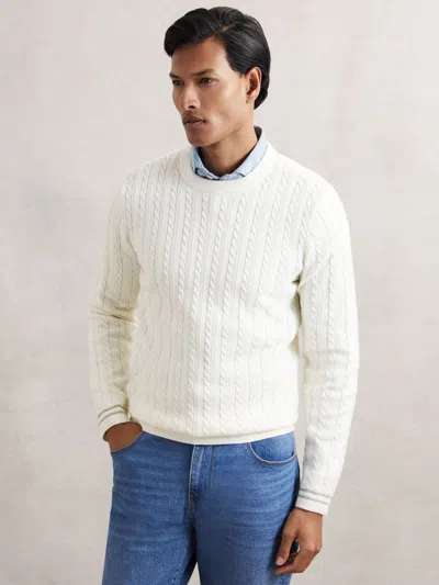 Reiss Luca Long Sleeve Cable Knit Crewneck Sweater In White