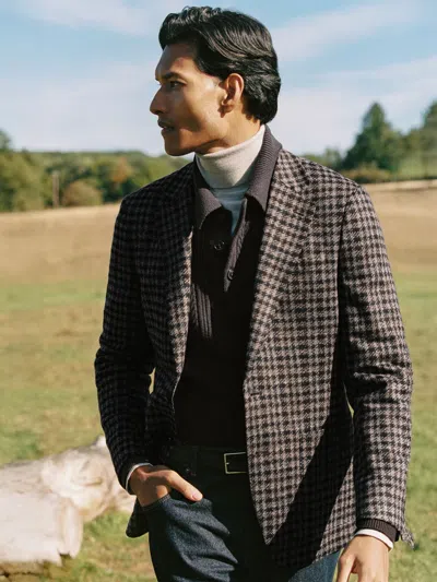 Reiss Brazati Dogtooth Check Tailored Fit Blazer In Brown