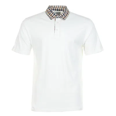 Aquascutum Short Sleeve Club Check Collar Polo Old White In White