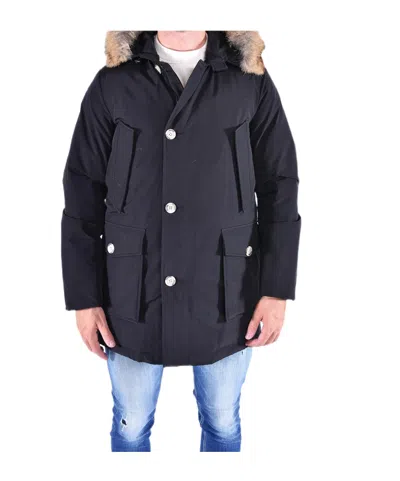 Woolrich Classic Black Cotton Parka With Fur-lined Hood In Black