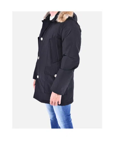 Woolrich Classic Black Cotton Parka With Fur-lined Hood In Black