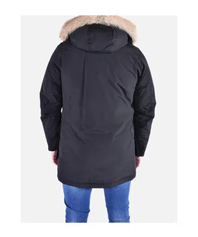 Woolrich Classic Black Cotton Parka With Fur-lined Hood In Black