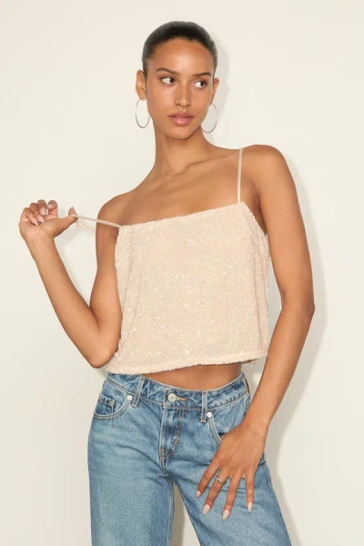 Lulus Evaline Champagne Sequin Boxy Crop Cami Top In Neutral