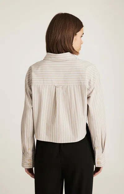 Mavi Cropped Long Sleeve Button-up Shirt In Beige Stripe In Sand