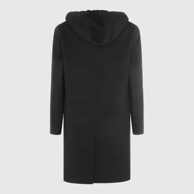 Lardini Hooded Button-down Coat In Black