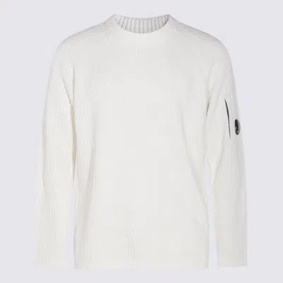 C.p. Company Timeless Crew Neck Sweater With Iconic Lens Detail In White