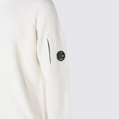 C.p. Company Timeless Crew Neck Sweater With Iconic Lens Detail In White
