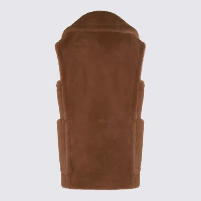 Max Mara Breda Camel And Silk Sleeveless Coat In Brown