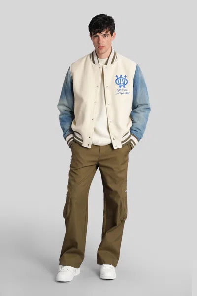 Off-white Ivory Bomber Jacket With Denim Sleeves In Neutral
