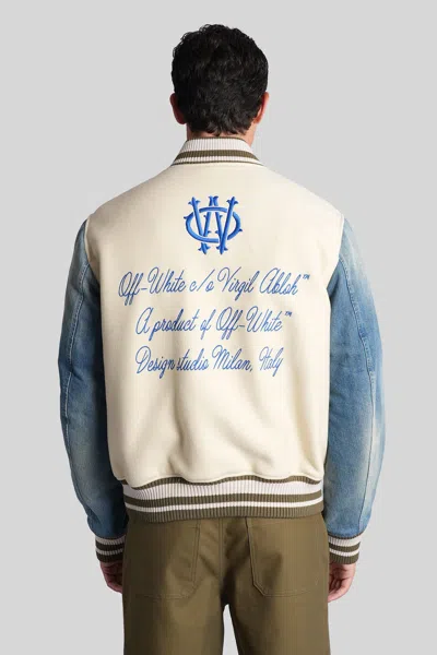 Off-white Ivory Bomber Jacket With Denim Sleeves In Neutral
