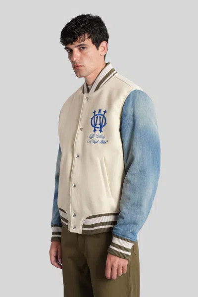 Off-white Ivory Bomber Jacket With Denim Sleeves In Neutral