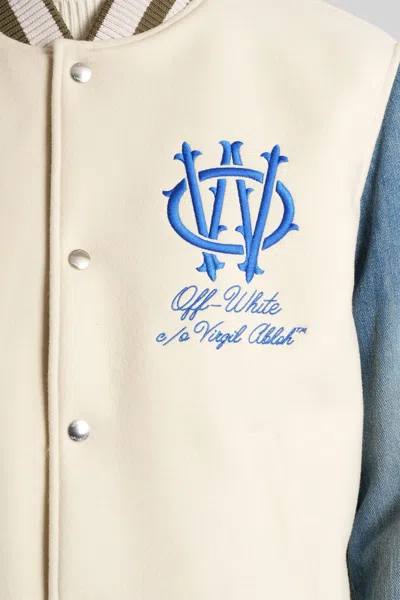 Off-white Ivory Bomber Jacket With Denim Sleeves In Neutral