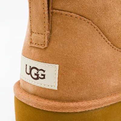 Ugg Classic Ultra Mini Low Heels Ankle Boots In Leather Color Suede In Brown