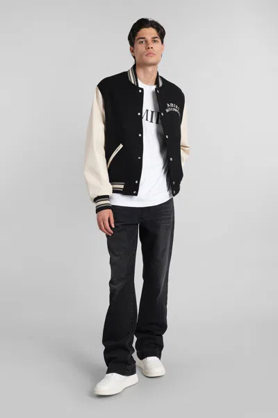Amiri Varsity Jacket With White Contrasting Sleeves And Embroidered Detailing In Black