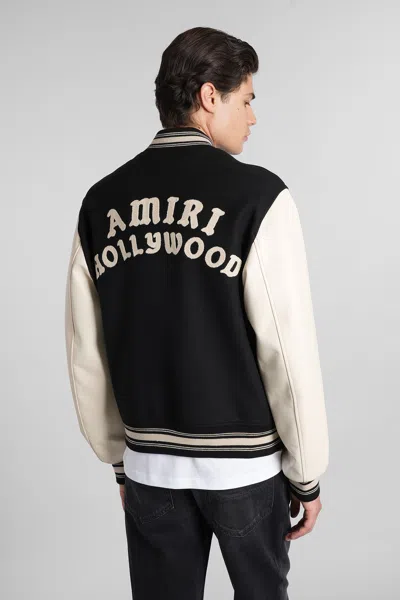 Amiri Varsity Jacket With White Contrasting Sleeves And Embroidered Detailing In Black