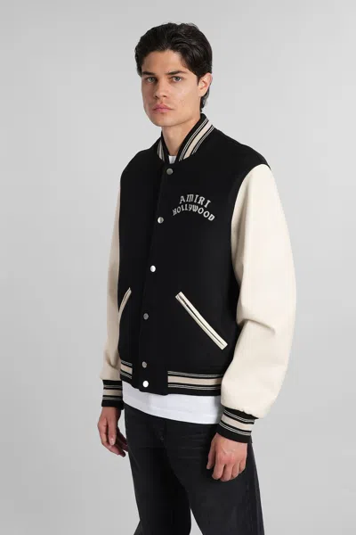 Amiri Varsity Jacket With White Contrasting Sleeves And Embroidered Detailing In Black