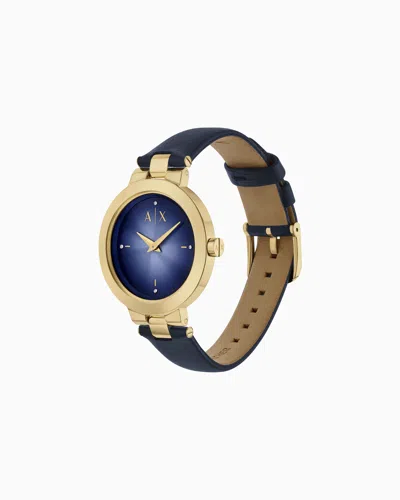 Armani Exchange Two-hand Blue Leather Watch In Multi