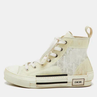 Pre-owned Dior White Oblique Mesh And Rubber B23 High Top Sneakers Size 38
