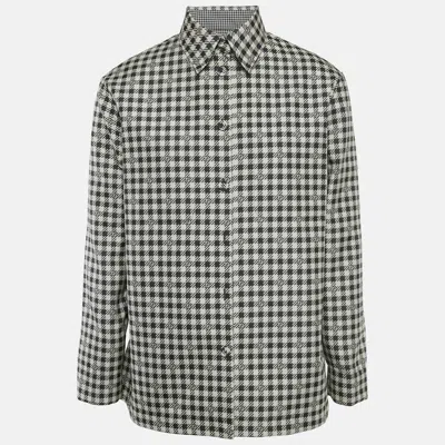 Pre-owned Fendi Black/white Ff Houndstooth Synthetic Reversible Jacket L