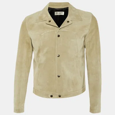 Pre-owned Saint Laurent Beige Suede Button Front Jacket S In Sand