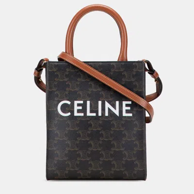 Pre-owned Celine Brown Mini Triomphe Coated Canvas Vertical Cabas Satchel