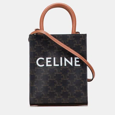 Pre-owned Celine Brown Mini Triomphe Coated Canvas Vertical Cabas Satchel