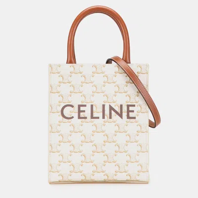 Pre-owned Celine White Mini Triomphe Coated Canvas Vertical Cabas Satchel