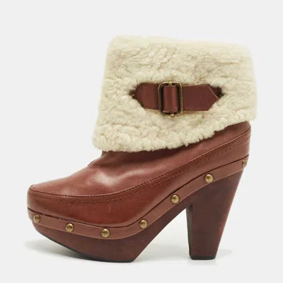 Pre-owned Marc By Marc Jacobs Brown Leather And Shearling Ankle Length Boots Size 37