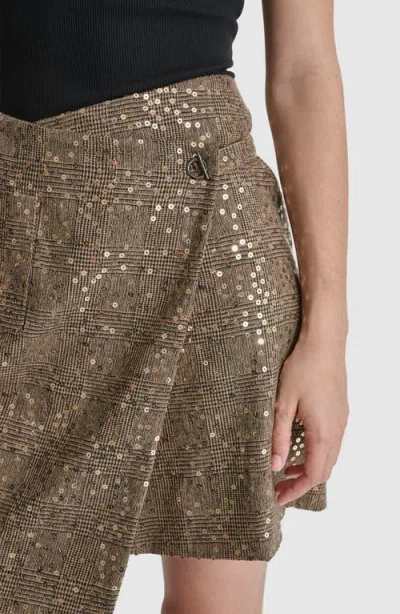 Dkny Plaid Sequin Wrap Miniskirt In Multi