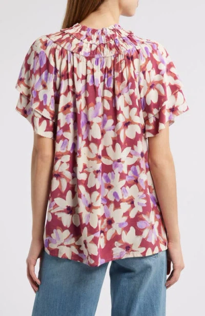 Rails Kamila Printed Split Neck Top In Purple