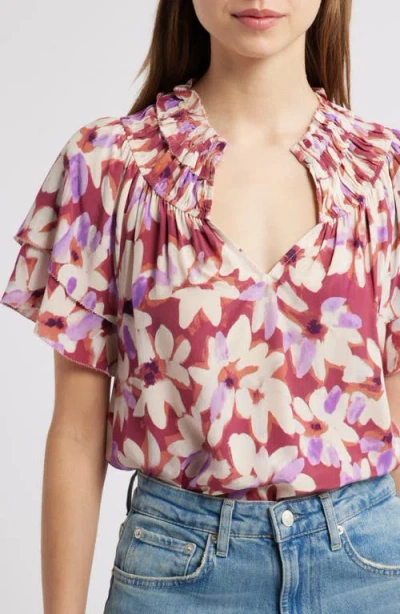 Rails Kamila Printed Split Neck Top In Purple