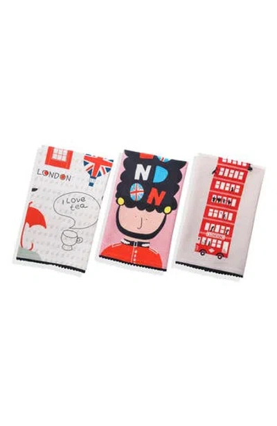 Tiramisu London Calling Set Of 3 Kitchen Towels In Red