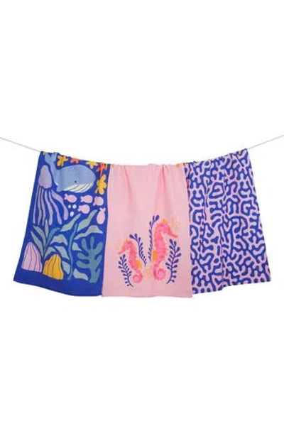 Tiramisu Set Of Three Whimsical Ocean Kitchen Towels In Multi