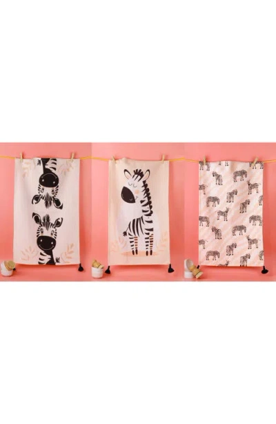 Tiramisu Whimsical Zebra Tassel Towel Set In Pink