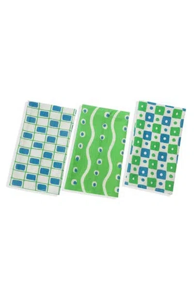 Tiramisu Set Of Three Retro Geometric Kitchen Towels In Green