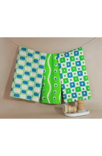 Tiramisu Set Of Three Retro Geometric Kitchen Towels In Green