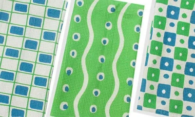 Tiramisu Set Of Three Retro Geometric Kitchen Towels In Green